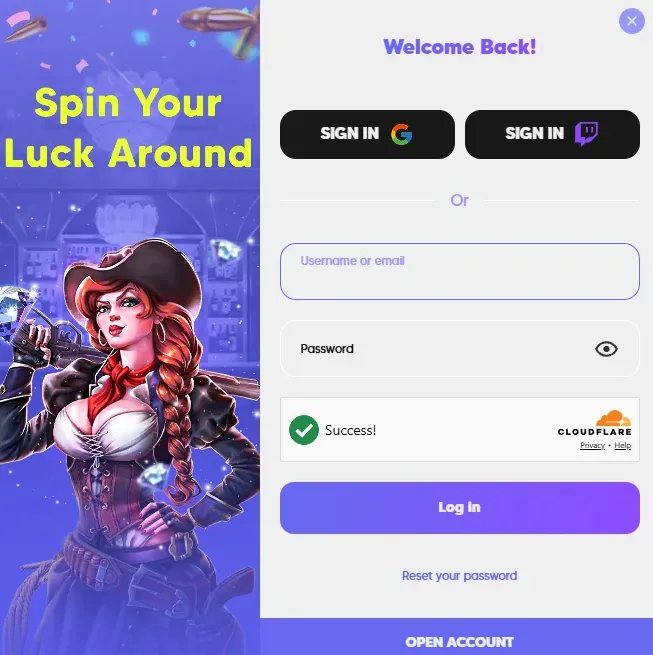 Inlogscherm casino met e-mail wachtwoordveld